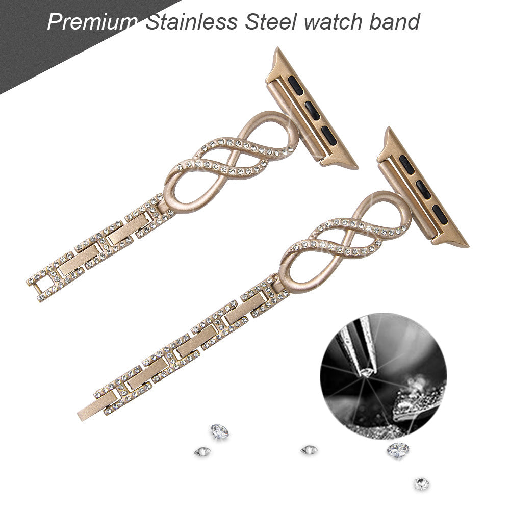 For Apple Watch Series 8 41mm 7 41mm SE Series 6 5 4 SE(2022) 40mm Series 3 2 1 38mm Metal Anti-wear Smart Watch Band Rhinestone Decor Wrist Strap For Apple Watch Series 8 41mm 7 41mm SE Series 6 5 4 SE(2022) 40mm Series 3 2 1 38mm Metal Anti-wear Smart Watch Band Rhinestone Decor Wrist Strap